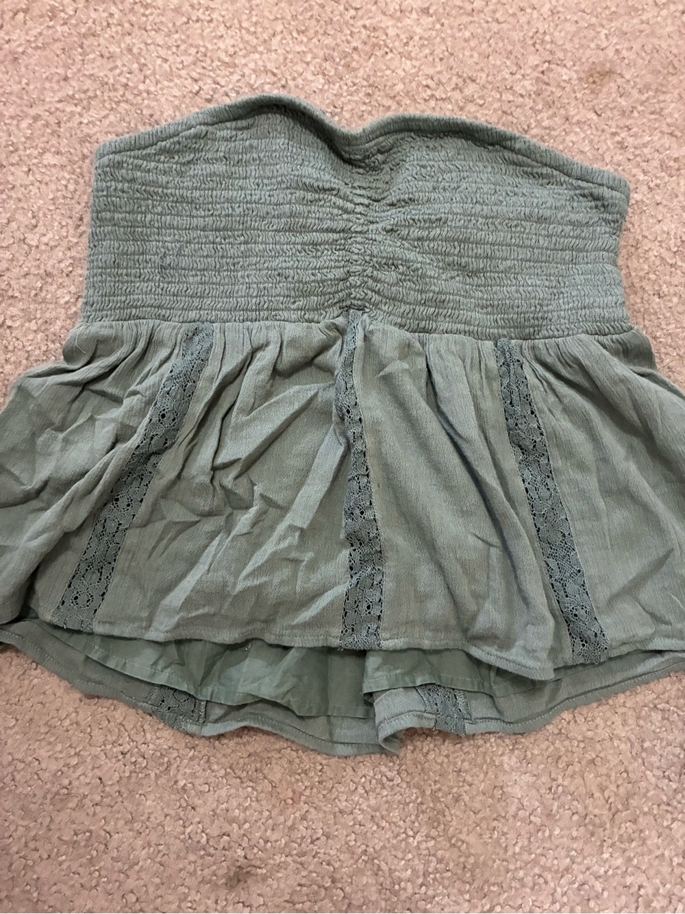 American Eagle Outfitters Olive Green Strapless Smocked Peplum Crop Top